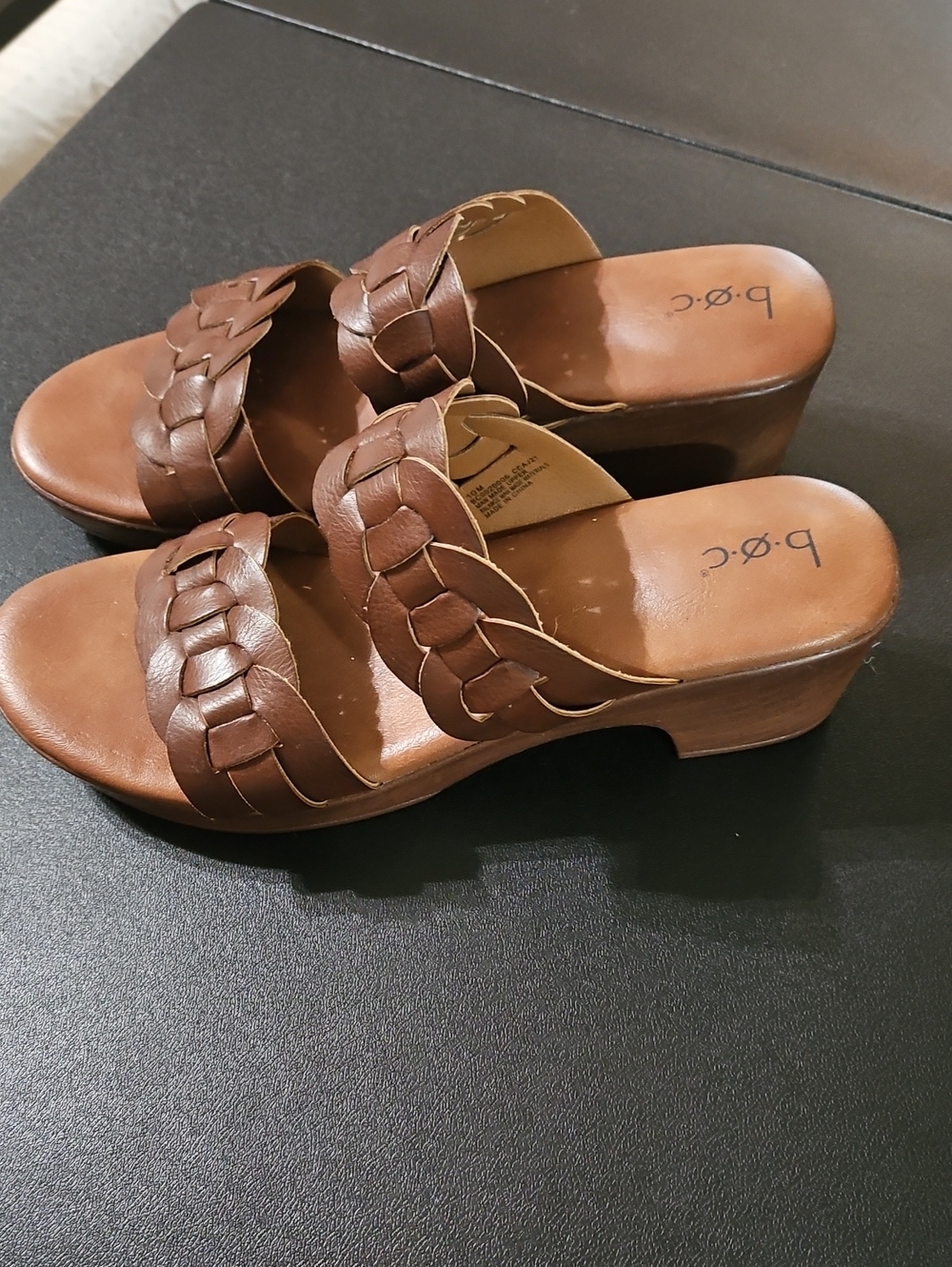 b.o.c. Brown Braided Leather Slide Sandals Mules Size 10
